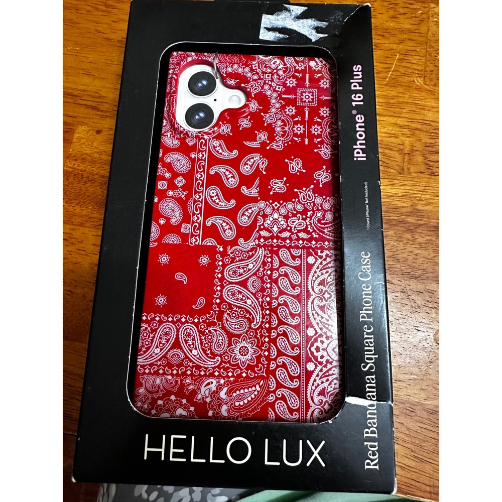 Hello Lux Red Bandana Square Phone Case iPhone 16 Plus MagSafe TPU Paisley Red